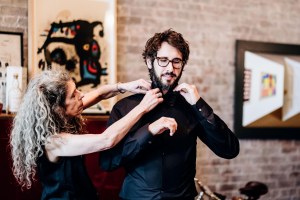 Josh Groban tries on suits for the 2018 Tony Awards.  Photographed by Nina Westervelt