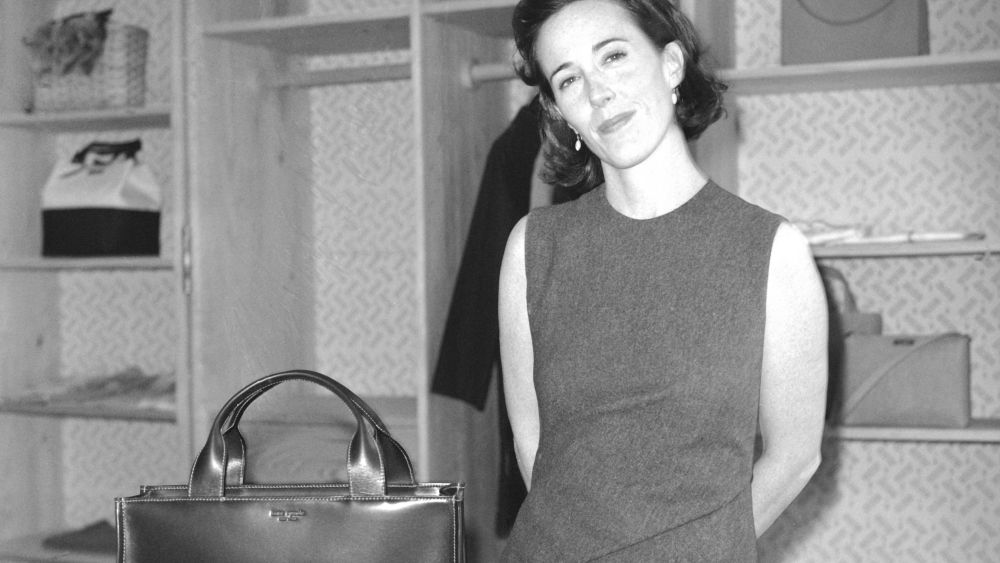 Designer Kate Spade with a handbag of her own design on March 13, 1998 in New York...Article title: 'Ruzow Joins Kate Spade In CEO PostKate Spade, New York