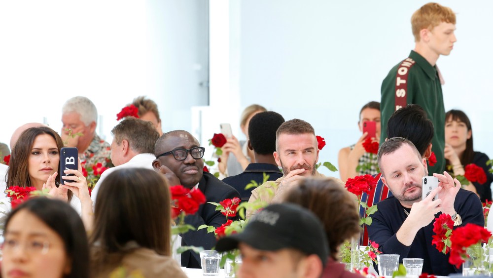 Victoria Beckham, Edward Enninful, David Beckham and Kim Jones at the Kent and Curwen Spring 2019 show