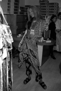 Tyra Banks gets peaceful before Marc JacobsÕ Spring 1993 Grunge collection for Perry Ellis.