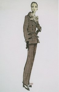 A sketch of the  Norell Pantsuit by Michael Vollbracht.