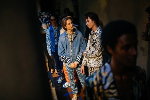 Backstage at Roberto Cavalli men's spring 2019
