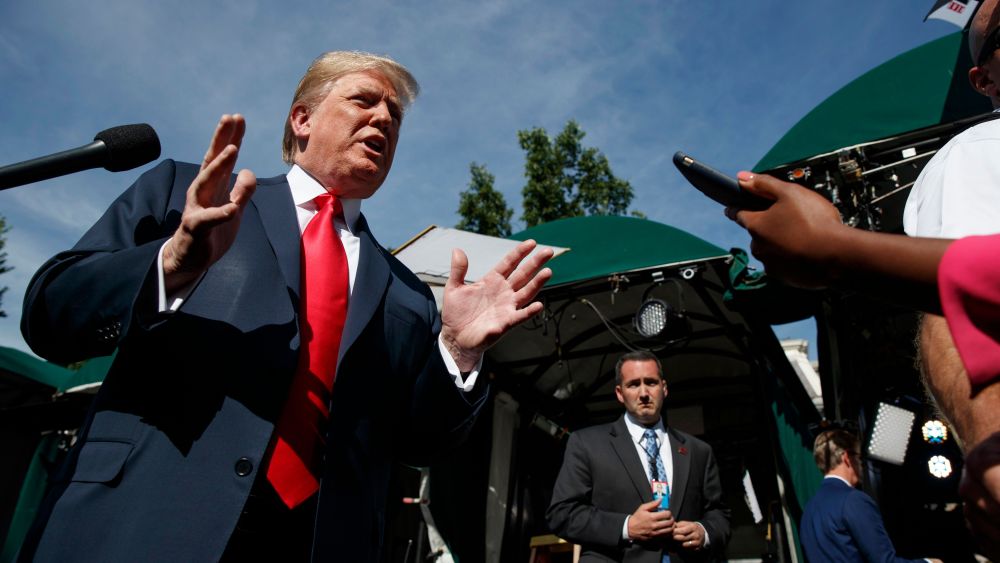 President Donald Trump speaks to reporters at the White House, in WashingtonTrump, Washington, USA - 15 Jun 2018