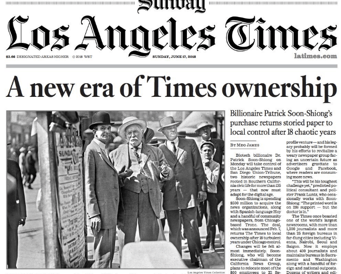 L.A. Times Sale to New Owner Patrick Soon-Shiong