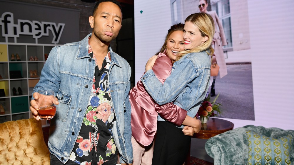 John Legend, Chrissy Teigen and Finery Co-Founder Brooklyn Decker attend the Finery App launch party hosted by Brooklyn Decker at Microsoft Lounge on July 11, 2018 in Culver City, California. (Photo by Emma McIntyre/Getty Images for Finery) *** Local Caption *** John Legend; Chrissy Teigen; Brooklyn Decker