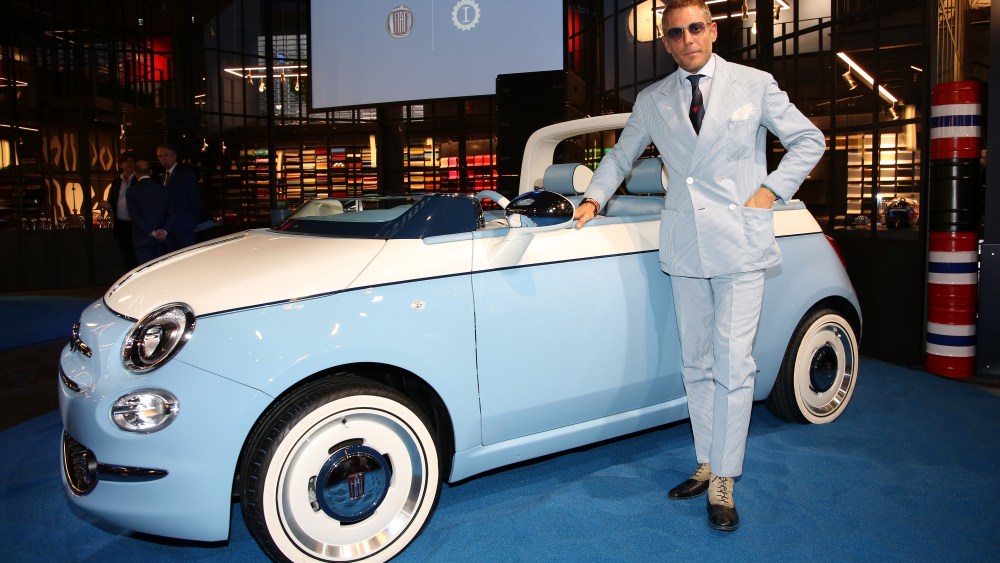 Lapo Elkann posing with the new Spiaggina by Garage Italia MILAN, ITALY - JULY 04: Lapo Elkann attends HAPPY BIRTHDAY FIAT 500 Event in Milan on July 4, 2018 in Milan, Italy. (Photo by Vincenzo Lombardo/Getty Images for Garage Italia ) *** Local Caption *** Lapo Elkann