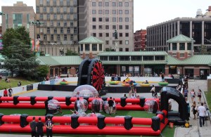Bubble soccer at the Alex and Ani Center in Providence.