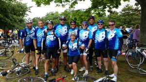 New BalanceÕs Rob DeMartini will be cycling in his twelfth PanMass Challenge next month. Here, the president and ceo on the far right at last yearÕs race.