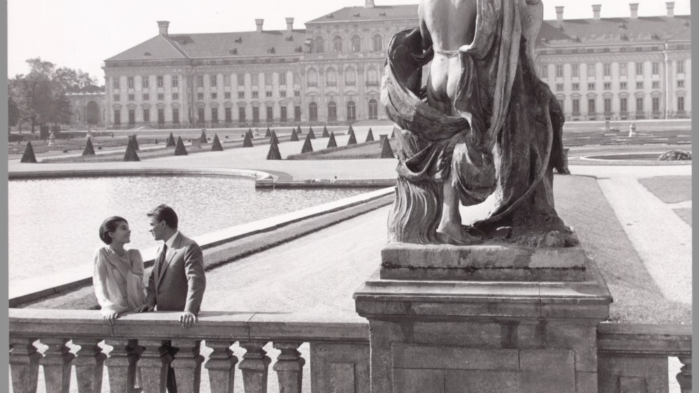 Giorgio Albertazzi and Delphine Seyrig on set, "Last Year at Marienbad," 1961.