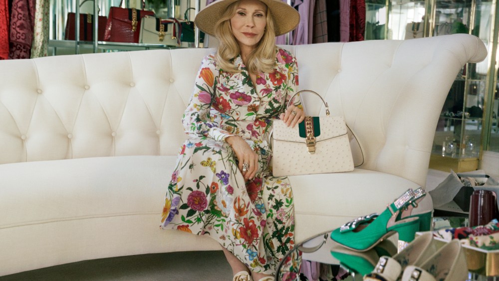 Faye Dunaway fronting the Gucci ad campaign for the brand's Sylvie style handbag.