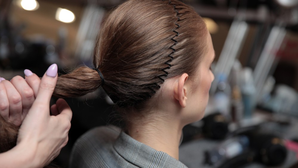 Model backstage, hair detailPrabal Gurung show, Backstage, Fall Winter 2018, New York Fashion Week, USA - 11 Feb 2018