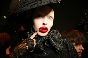 A model backstage at Alexander McQueen's RTW Fall 2009 show in Paris.