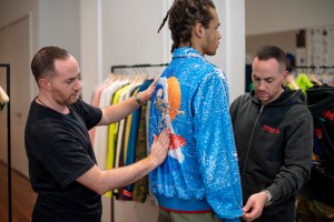 Ariel and Shimon Ovadia put the finishing touches on a look from their spring show.