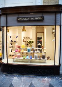 Window display at Manolo Blahnik's mens store opening
