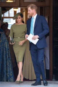 Prince Harry and Meghan Duchess of Sussex at the christening of Prince Louis at the Chapel Royal, St James's Palace
