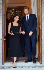Prince Harry and Meghan Duchess of Sussex attend a reception at Glencairn, the residence of Robin Barnett, the British Ambassador to Ireland.