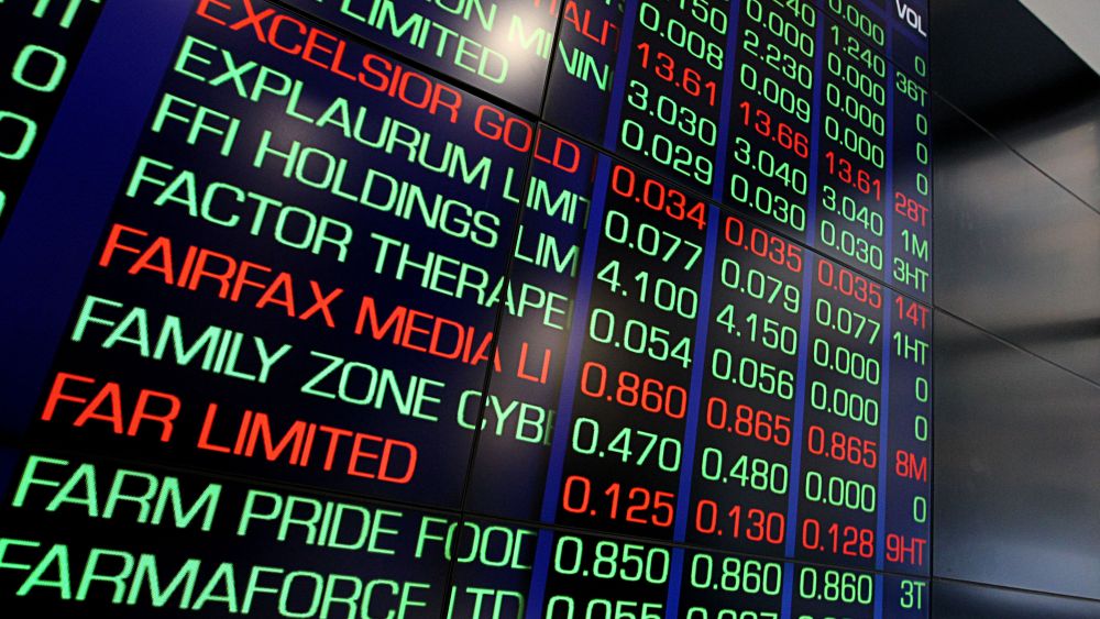 AUSTRALIA AND NEW ZEALAND OUTMandatory Credit: Photo by DANNY CASEY/EPA-EFE/REX/Shutterstock (9770652b)Market trading boards display figures at the Australian Stock Exchange (ASX) centre in Sydney, Australia, 26 July 2018. Australian media giants Fairfax and Nine on 26 July announced plans of a 744 million US dollar merger of the two companies, forming one of the countries largest media outlets.Australian media giants Fairfax and Nine merge, Sydney, Australia - 26 Jul 2018