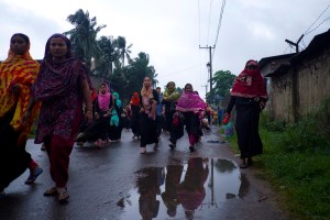 Garment workers in Chittagong, southern Bangladesh, leave their factories at the end of the day.