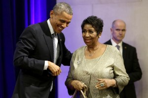 Barack Obama and Aretha FranklinEric Holder Portrait unveiling ceremony, Department of Justice, Washington D.C., America - 27 Feb 2015