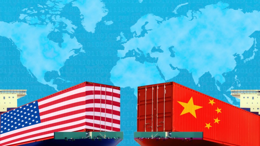 Graphic of US cargo and China cargo colliding
