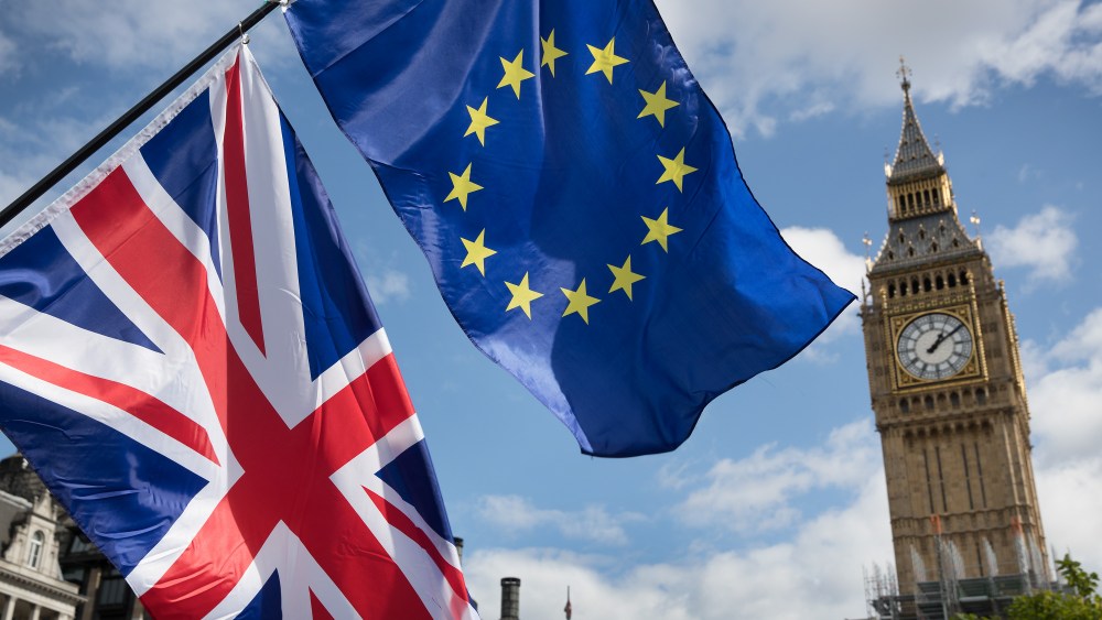 Union Jack and European Union flags in London