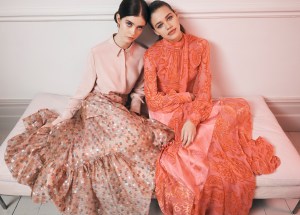 A fashion photograph used in the exhibit: From left: Layeur shirt, Peter Pilotto skirt, Monica Sordo earrings.