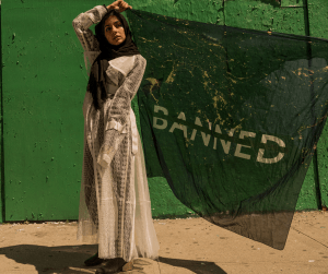 A fashion photograph used in the exhibit: Céline Semaan