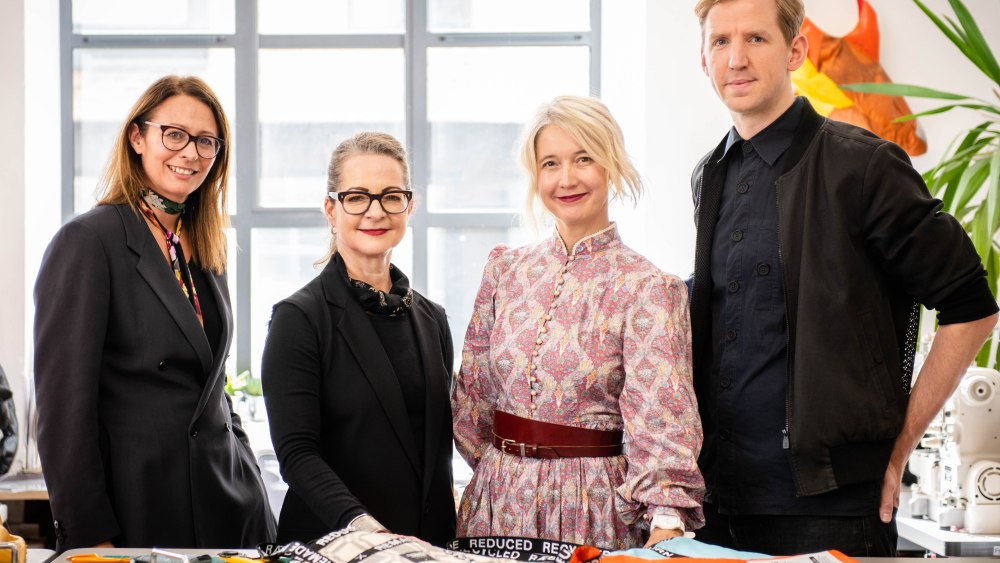 From Left to Right: Caroline Rush CBE, Chief Executive of the British Fashion Council, Professor Frances Corner OBE, Head of London College of Fashion, UAL, Justine Simons OBE, Deputy Mayor for Culture and the Creative Industries, designer Christopher Raeburn, at the launch of the Fashion District
