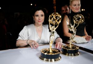 Alex Borstein appears with both the awards for outstanding character voice-over performance for "Family Guy" and for outstanding supporting actress in a comedy series for "The Marvelous Mrs. Maisel" at the Governors Ball Winners Circle at the 70th Primetime Emmy Awards, at the Microsoft Theater in Los Angeles70th Primetime Emmy Awards - Governors Ball Winners Circle, Los Angeles, USA - 17 Sep 2018