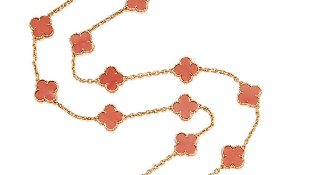 A gold and coral 'Alhambra' necklace by Van Cleef & Arpels, sold by Sotheby's for $68,750 while estimated at $15,000 to $20,000.