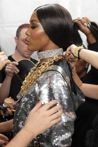 Backstage at the Moschino x H&M show