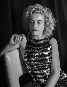 Julia Garner in Christian Cowan’s silk dress with sequins.
