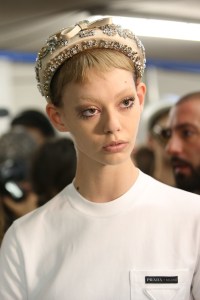 Model backstage
Prada show, Backstage, Spring Summer 2019, Milan Fashion Week, Italy - 20 Sep 2018