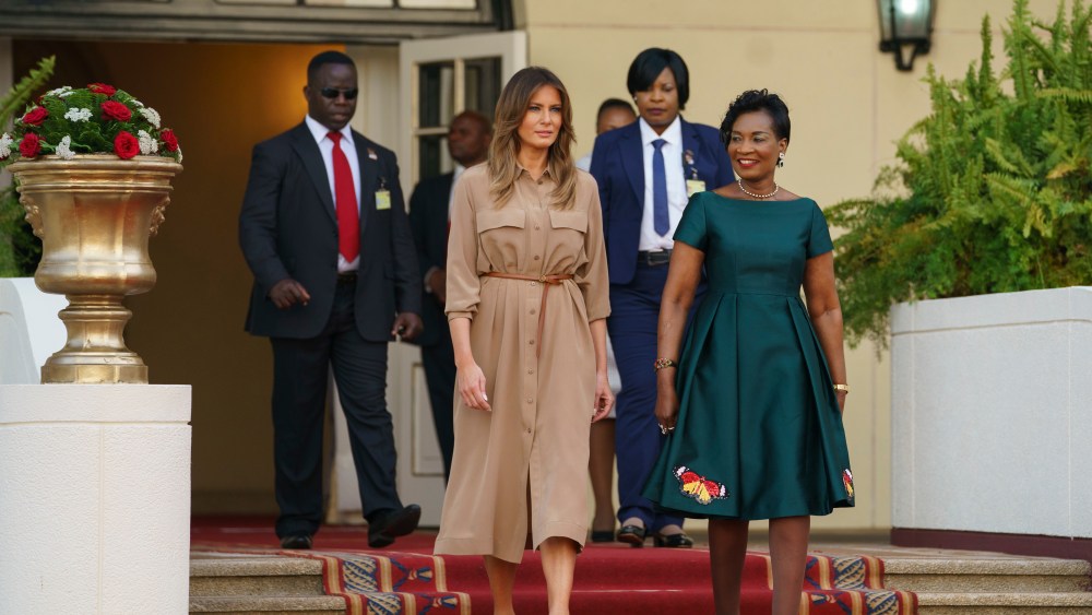 Melania Trump, Gertrude Maseko. First lady Melania Trump and Malawi first lady Gertrude Maseko arrive for a ceremony at the State House, in Lilongwe, Malawi, . Mrs. Trump is visiting Africa on her first big solo international trip, aiming to make child well-being the focus of a five-day, four-country tourMelania Trump Africa, Lilongwe, Malawi - 04 Oct 2018