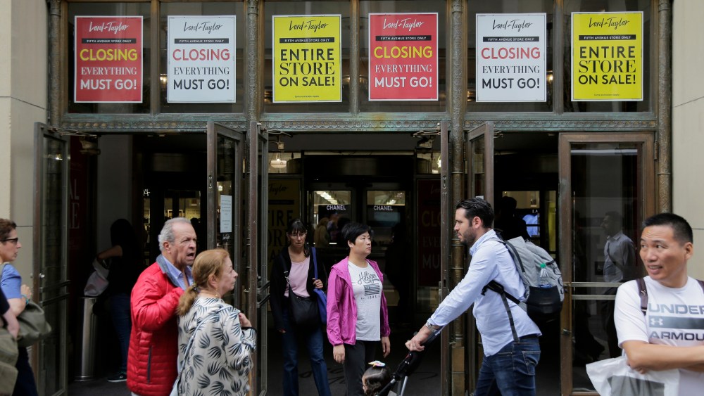 Signs advertising the closing of a Lord & Taylor store are displayed in New York, . The century-old Lord & Taylor store on New York's Fifth Avenue is holding a "store closing" sale starting ThursdayRetail Sales Lord and Taylor, New York, USA - 04 Oct 2018