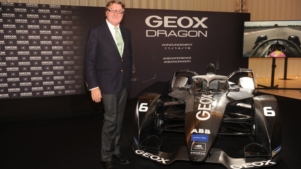 Mario Moretti Polegato with the new Geox Dragon racing car.