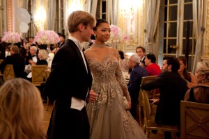Juliet James Gordy in Elie Saab Haute Couture with cavalier Count Gaspard de Limburg Stirum