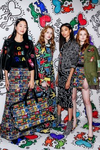 Models wearing the Alice + Olivia x Keith Haring collection