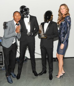 Pharrell Williams, Daft Punk, Thomas Bangalter, Guy-Manuel de Homem-Christo and Gisele Bundchen at the WSJ Innovator of the Year Awards in New York, 2013.