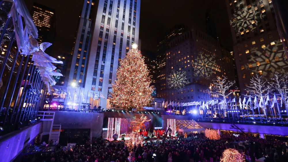 Attendees at the 86th annual Rockefeller Center Christmas Tree Lighting Ceremony in New York.