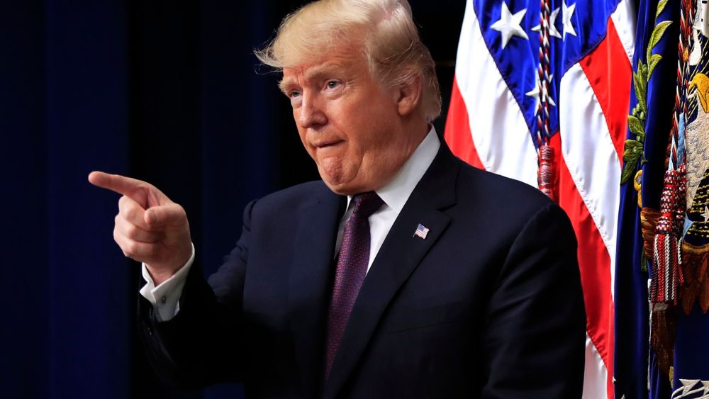 President Donald Trump acknowledges the applause during a conference supporting veterans and military families through partnership at the Eisenhower Executive Office Building on the White House complex in WashingtonTrump, Washington, USA - 15 Nov 2018