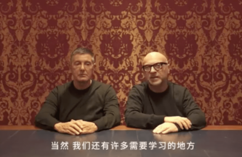 Stefano Gabbana and Domenico Dolce apologize in a video recording.
