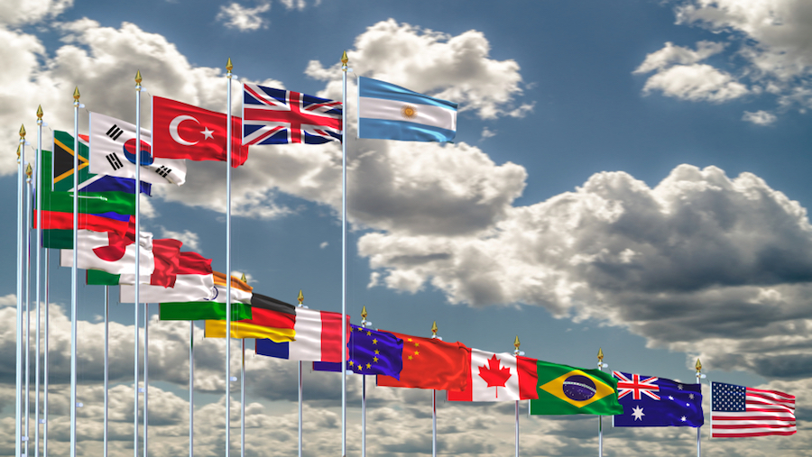 G20 flag summit Silk waving flags countries of members Group of Twenty political 2018