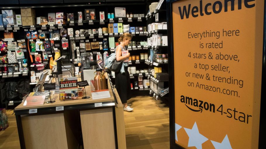 A shopper browses the items on display at the Amazon 4-star store