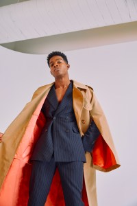 Alexander McQueen's cotton gabardine trenchcoat and suit.
