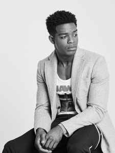 Calvin Klein 205W39NYC's tweed blazer, cotton shirt and nylon pants.