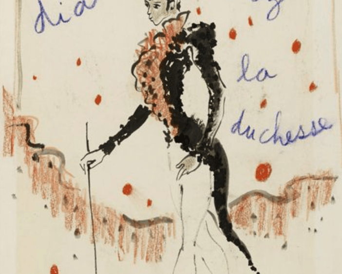 "Le Diable Chez La Duchesse" by Yves Saint Laurent, circa 1962. Ink, wash and pastel on paper