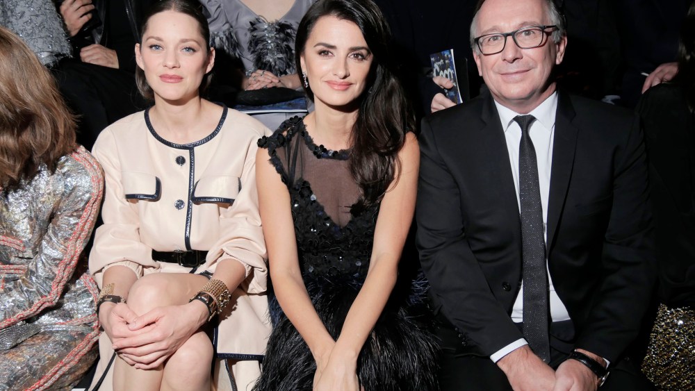 Marion Cotillard, Penelope Cruz, and Bruno Pavlovsky in the front row at Chanel Métiers d’Art 2019.