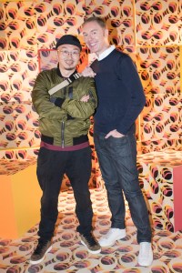 December 8, 2018, Shanghai, China - (L-R): Chinese designer Zhu Jingyi with Stuart Vevers which whom he collaborated on Coach Lights Up Shanghai.