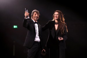 LONDON, ENGLAND - DECEMBER 10:  Pier Paolo Piccioli for Valentino winner of Designer of the Year presented by Brooke Shields on stage during The Fashion Awards 2018 In Partnership With Swarovski at Royal Albert Hall on December 10, 2018 in London, England.  (Photo by Tristan Fewings/BFC/Getty Images)